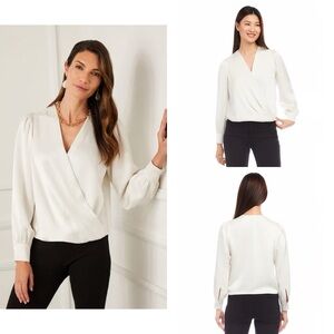 Karen Kane Ivory Surplice Long-Sleeve Blouse